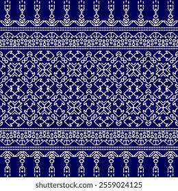 stitch Japanese Sashiko pattern embroidery abstract seamless geometric ornaments white stitch line artwork indigo blue background fashion design template decoration hand drawn printed needlework quilt