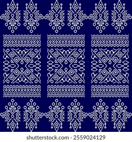 stitch Japanese Sashiko pattern embroidery abstract seamless geometric ornaments white stitch line artwork indigo blue background fashion design template decoration hand drawn printed needlework quilt