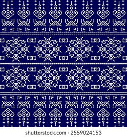 stitch Japanese Sashiko pattern embroidery abstract seamless geometric ornaments white stitch line artwork indigo blue background fashion design template decoration hand drawn printed needlework quilt