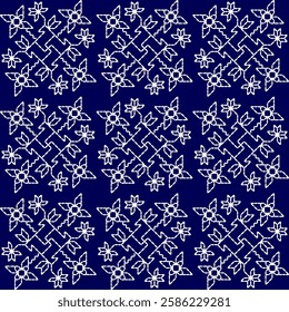 stitch Japanese Sashiko pattern embroidery abstract seamless geometric ornaments white stitch line artwork indigo blue background fashion design template decoration hand drawn printed needlework quilt