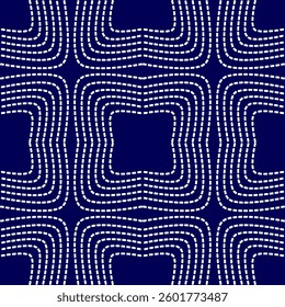 stitch Japanese Sashiko pattern embroidery abstract seamless geometric ornaments white stitch line artwork indigo blue background fashion design template decoration hand drawn printed needlework quilt