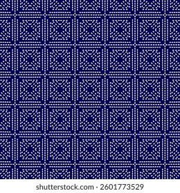 stitch Japanese Sashiko pattern embroidery abstract seamless geometric ornaments white stitch line artwork indigo blue background fashion design template decoration hand drawn printed needlework quilt