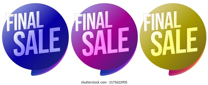 Stitch lettering with final sale text on sticker set. Advertising message on badge label for cheap purchase announcement vector illustration isolated on white background