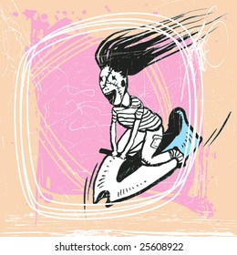 stitch mad boy rider, funny vector