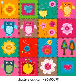 stitch owls on a colorful background