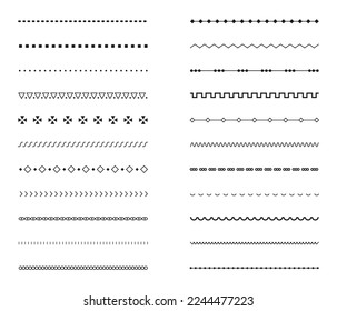 Stitch stitches vector set. Stitched repeated seams big collection. Sewing machine stitches. Seam line seamless pattern for fabric structure. The texture of edge of embroidery fabric. 