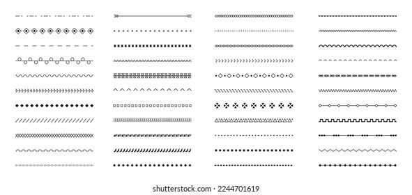 Stitch stitches vector set. Stitched repeated seams big collection. Sewing machine stitches. Seam line seamless pattern for fabric structure. The texture of edge of embroidery fabric. 