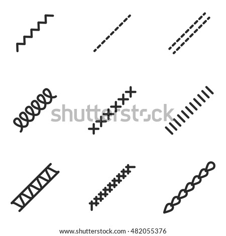 stitch vector icons. Simple illustration set of 9 stitch elements, editable icons, can be used in logo, UI and web design