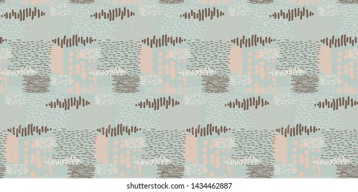 Stitched abstract texture repeat seamless vector pattern. Creative handmade brush stroke background pale colors.