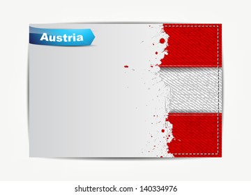Stitched Austria flag with grunge paper frame for your text with the name of the country. (Vector EPS10)