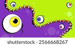 Stitched background in zombie style with an eyes. Split background for Halloween holiday. Hand drawn in cartoon style, vector illustration.