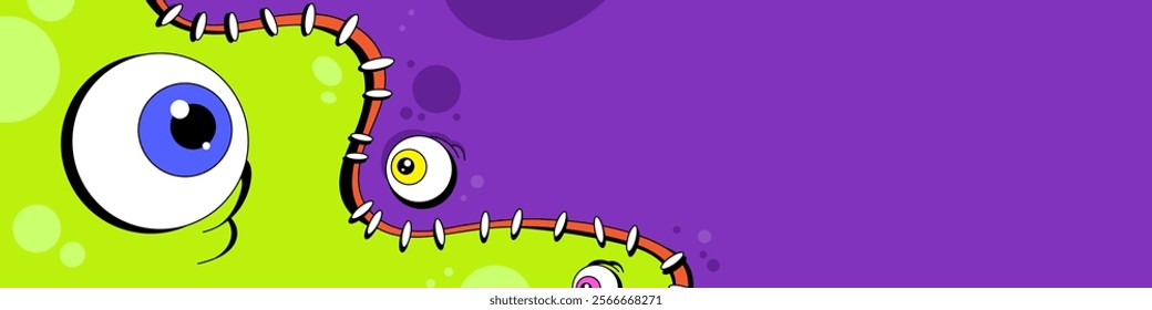 Stitched background in zombie style with an eyes. Split background for Halloween holiday. Hand drawn in cartoon style, vector illustration.