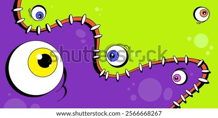 Stitched background in zombie style with an eyes. Split background for Halloween holiday. Hand drawn in cartoon style, vector illustration.