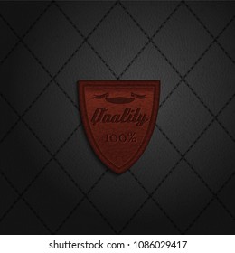 Stitched black leather background with label - eps10 vector