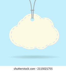 A stitched cloud hanging on a string. Suitable for use as a label, badge and sticker. Vector illustration.