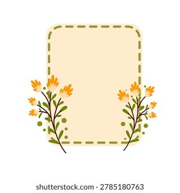 stitched dashed border frame with yellow wildflower clusters