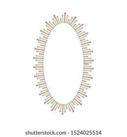 Stitched decorative oval elliptical border or sewing machine seams fabric structure frame the vector illustration isolated on white background. Embellishment element.