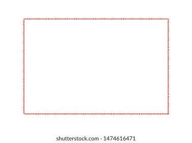 Stitched decorative square border or sewing machine seams fabric structure frame the vector illustration isolated on white background. Embellishment pattern element.