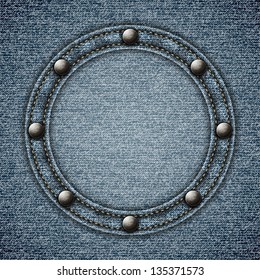 Stitched denim background with round riveted copyspace -eps10