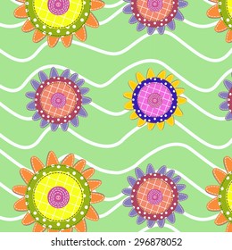 Stitched fabric flowers pattern, patchwork imitation. 