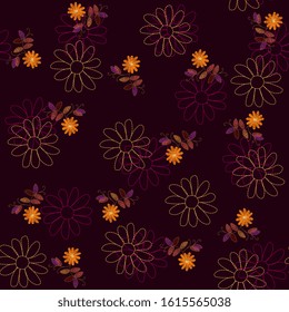 Stitched floral seamless pattern. Embroidery vector design with flowers. Beautiful print for fabric and textile. 