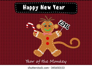 Stitched Gingerbread Man Happy New Year  of the Monkey