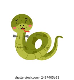 Stitched Green Snake Cartoon Illustration