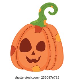 Calabaza de Halloween cosida con parches y Vector de cara espeluznante