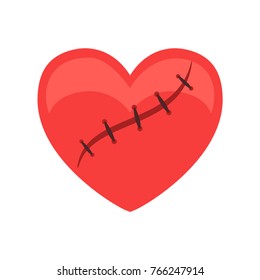 Stitched heart on white background, vector illustration.