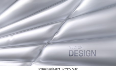 Stitched and inflated white fabric decoration. Abstract background. Vector 3d illustration. Trendy cover design. Banner template