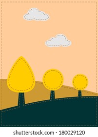 Stitched landscape with trees and cloud
