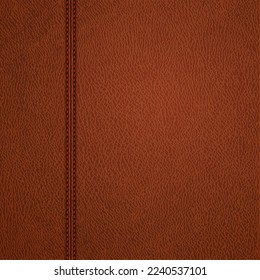 Stitched leather backaground - eps10. Realistic vector texture. Brown leather surface with stitches. 