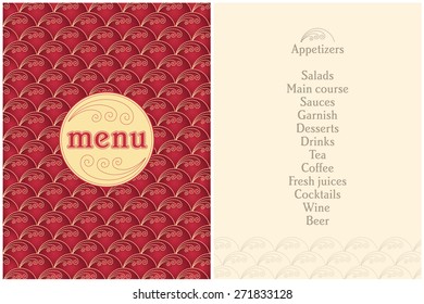 stitched menu - stitched modern Japan waves pattern on the bright red background