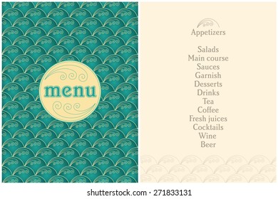 stitched menu - stitched modern Japan waves pattern on the bright green background