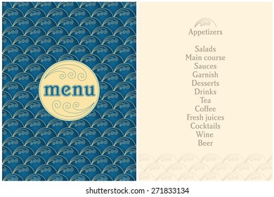 stitched menu - stitched modern Japan waves pattern on the bright blue background