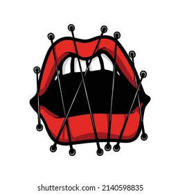 Stitched Mouth Cartoon Vector Illustration