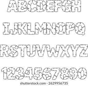 Stitched Patchwork Monster typography font lettering ABC cartoon vector text