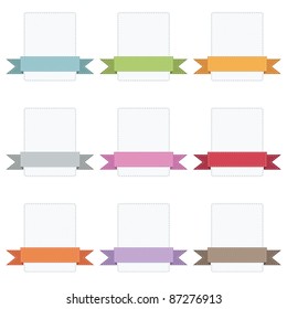 stitched ribbons on blank badges isolated on white