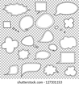 Stitched Speech Bubbles in Black, Vector Illustration