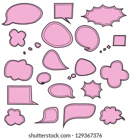 Stitched Speech Bubbles in Pink, Vector Illustration