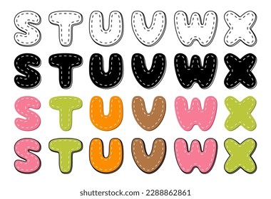 Stitches alphabet in cartoon style