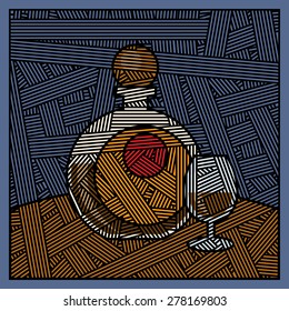 stitches artwork food cognac round bottle