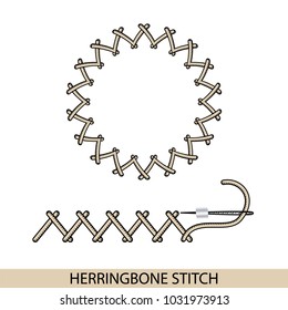 Stitches blanket stich type vector. Collection of thread hand embroidery and sewing stitches. Vector illsutration of stitching examples.