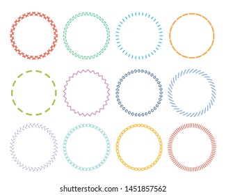 Stitches round colored frames. Decorative vector colored set