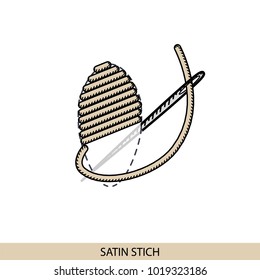 Stitches satin stitch type vector. Collection of thread hand embroidery and sewing stitches. Vector illustration of stitching examples.