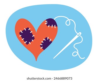 Stitching broken heart isolated concept. Vector flat graphic design illustration