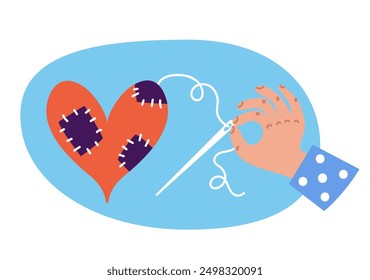 Stitching broken heart isolated concept. Vector flat graphic design illustration
