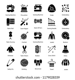 Stitching Glyph Icons Set 