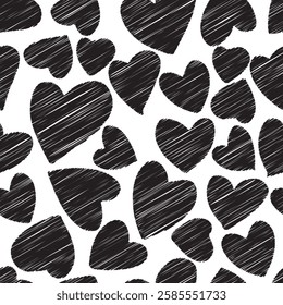 stitching hearts seamless pattern black