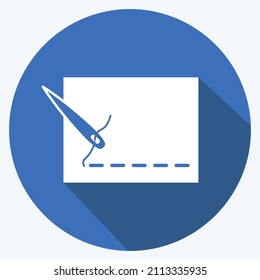 Stitching Lines Icon in trendy long shadow style isolated on soft blue background